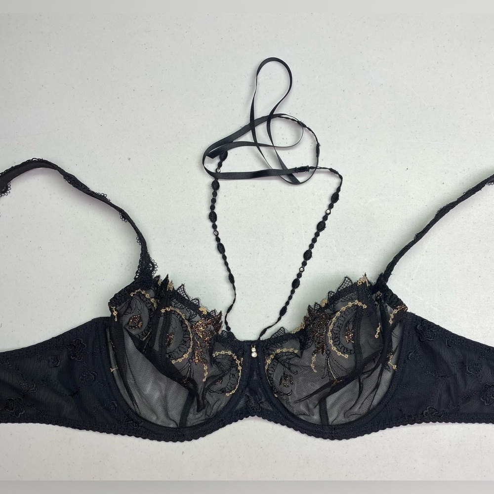 NWT Aubade Paris BLK/GLD Underwire Plunge, 32DD *P1100
